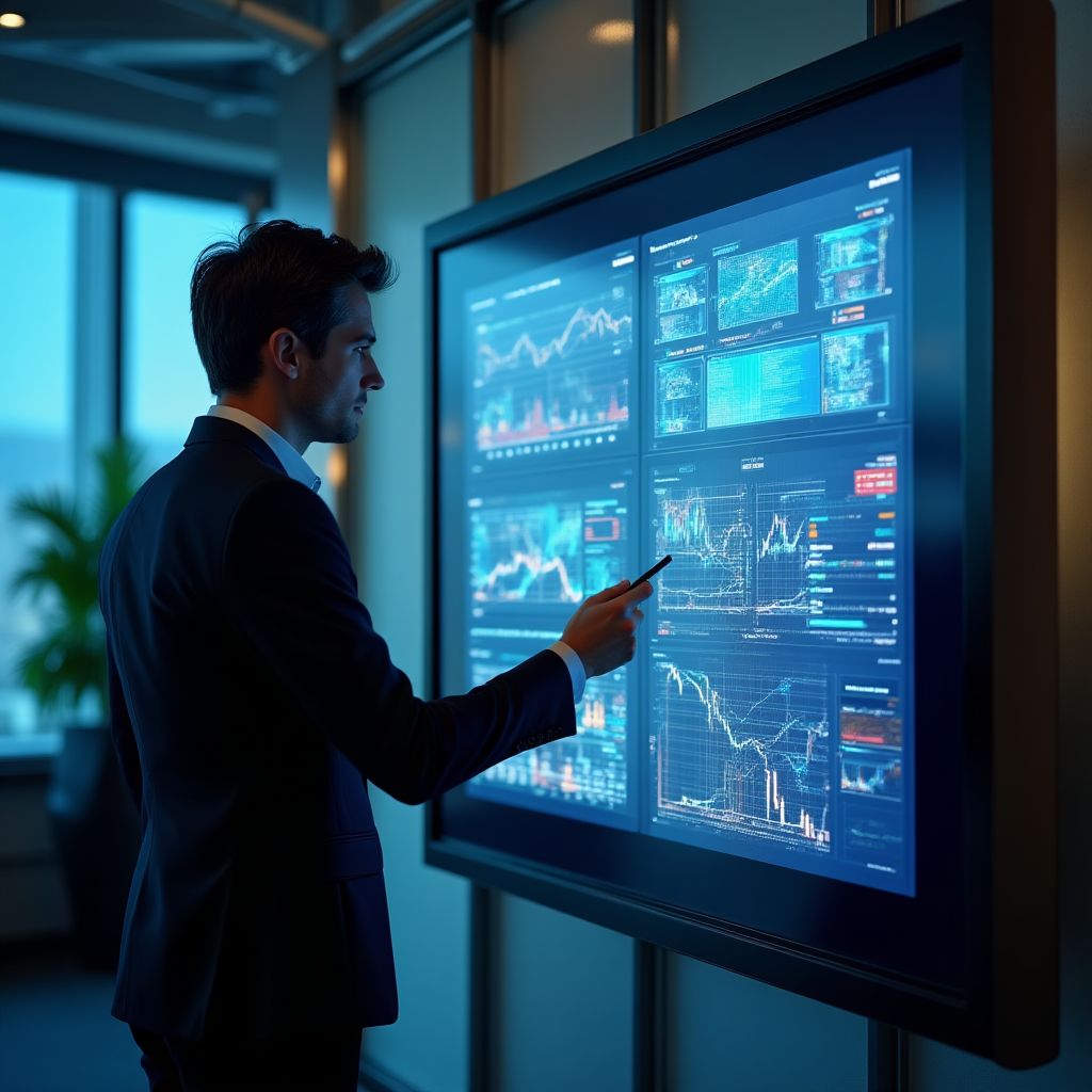 Equipo analizando datos financieros en pantalla