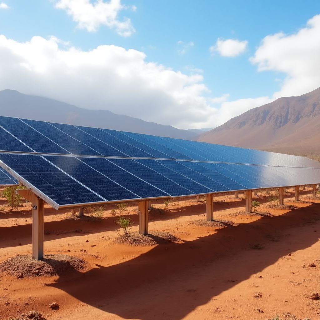 Planta solar fotovoltaica bajo cielo claro